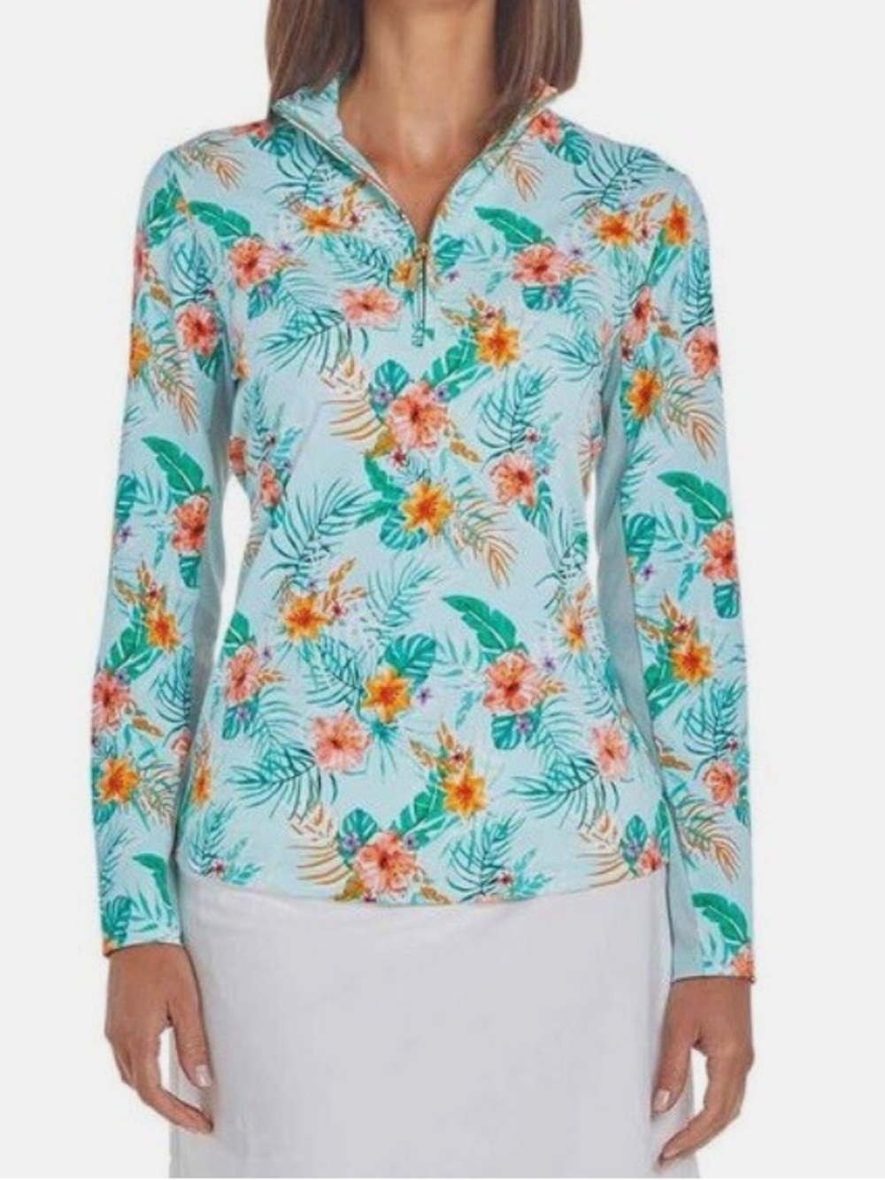 Cabana Life Cayman Quarter Zip UPF 50 Rash Guard Top Size Large